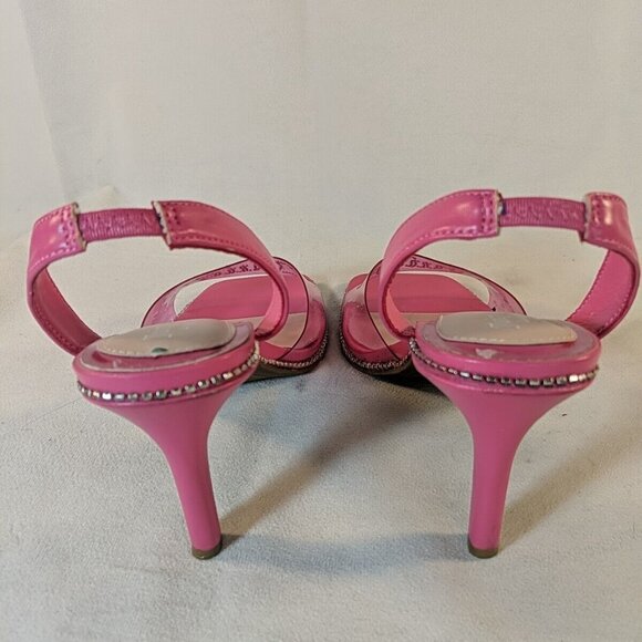 Juicy Couture Hot Pink Rhinestone Heels Clear 3" Heel Slingback Size 8 Logo Gems - Picture 5 of 16